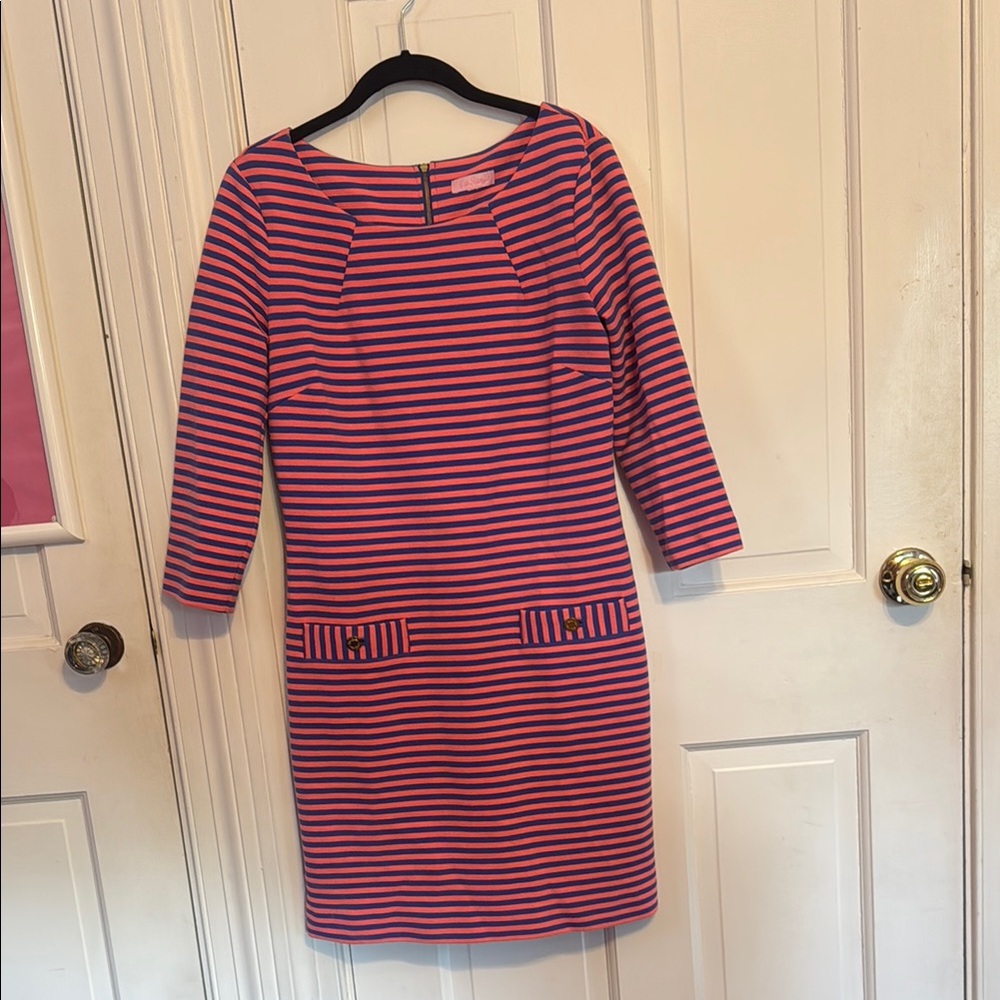 Lilly Pulitzer Pink and Blue Striped Long Sleeve Dress